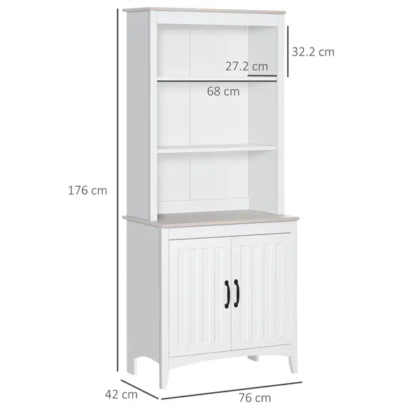 Buy HOMCOM Kitchen Cupboard with 3-tier Shelving Double-door Storage Cabinet, Sideboard with Adjustable Shelves Microwave Oven Counter Top, White, 2 image