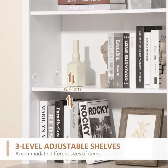 Buy HOMCOM Kitchen Cupboard with 3-tier Shelving Double-door Storage Cabinet, Sideboard with Adjustable Shelves Microwave Oven Counter Top, White, 4 image