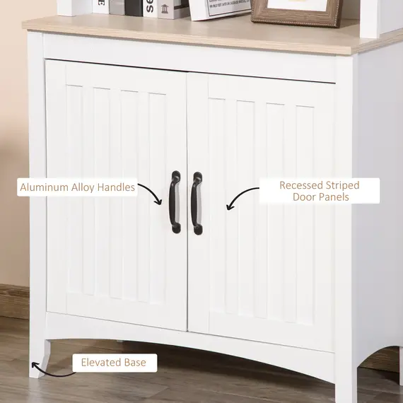 Buy HOMCOM Kitchen Cupboard with 3-tier Shelving Double-door Storage Cabinet, Sideboard with Adjustable Shelves Microwave Oven Counter Top, White, 5 image