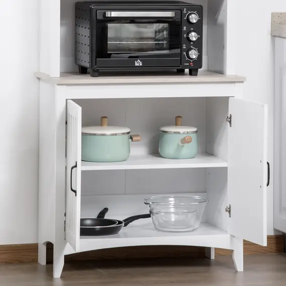 Buy HOMCOM Kitchen Cupboard with 3-tier Shelving Double-door Storage Cabinet, Sideboard with Adjustable Shelves Microwave Oven Counter Top, White, 8 image