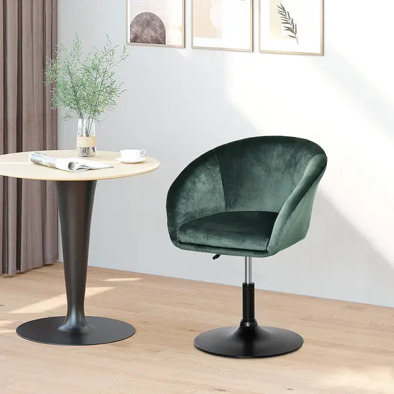 Buy HOMCOM Swivel Bar Stool Fabric Dining Chair Dressing Stool with Tub Seat, Back, Adjustable Height, Green, 6 image