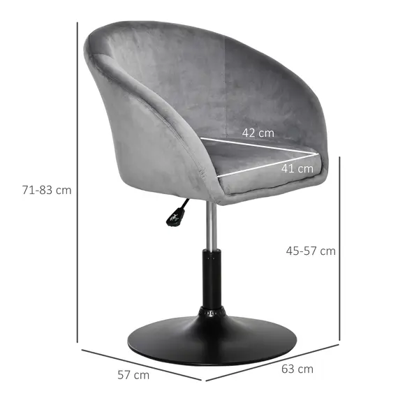 Buy HOMCOM Swivel Bar Stool Fabric Dining Chair Dressing Stool with Tub Seat, Back, Adjustable Height, Grey, 2 image
