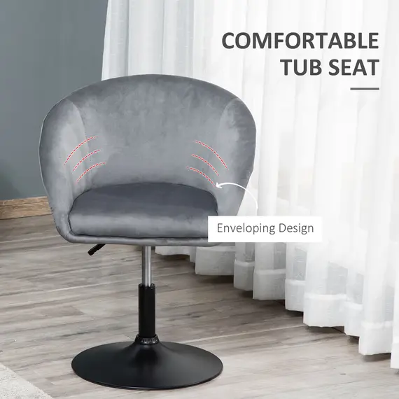 Buy HOMCOM Swivel Bar Stool Fabric Dining Chair Dressing Stool with Tub Seat, Back, Adjustable Height, Grey, 5 image