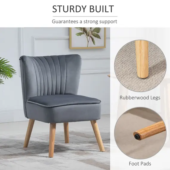 Buy HOMCOM Velvet Accent Chair Occasional Tub Seat Padding Curved Back with Wood Frame Legs Home Furniture Grey, 4 image