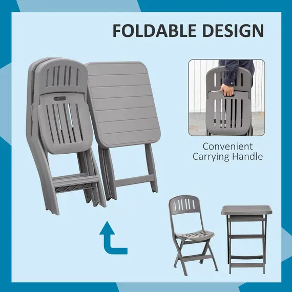 Buy Outsunny 3 Piece Garden Bistro Set w/ Foldable Design Garden Coffee Table Two Chairs One Square Table - Grey, 3 image