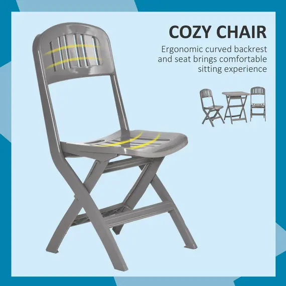 Buy Outsunny 3 Piece Garden Bistro Set w/ Foldable Design Garden Coffee Table Two Chairs One Square Table - Grey, 4 image