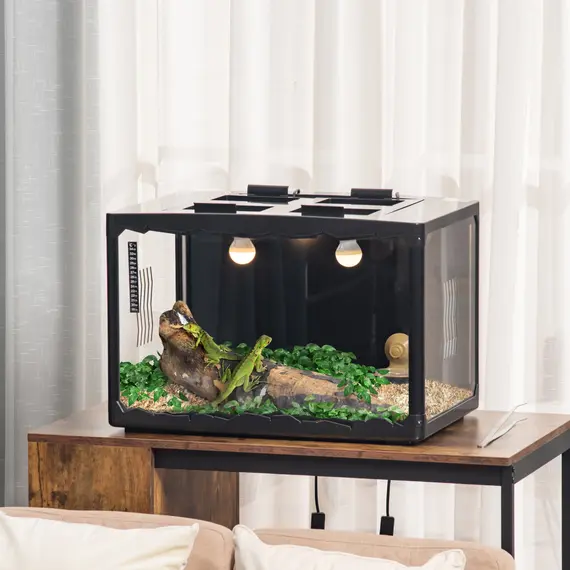 Buy PawHut 60 x 40 x 40.5 cm Reptile Box, Breeding Tank, Climbing pet Containers, with Lamp Holders, Hanging Basin, for Lizards, Chameleon, Tortoise-Black