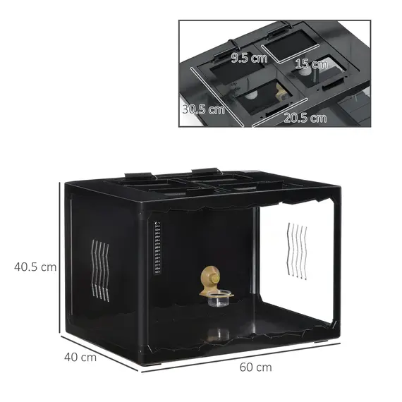 Buy PawHut 60 x 40 x 40.5 cm Reptile Box, Breeding Tank, Climbing pet Containers, with Lamp Holders, Hanging Basin, for Lizards, Chameleon, Tortoise-Black, 2 image