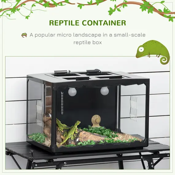 Buy PawHut 60 x 40 x 40.5 cm Reptile Box, Breeding Tank, Climbing pet Containers, with Lamp Holders, Hanging Basin, for Lizards, Chameleon, Tortoise-Black, 3 image