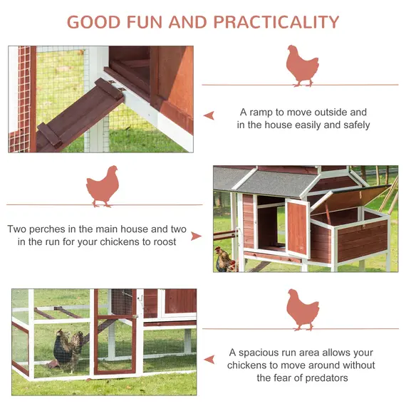 Buy PawHut Deluxe Chicken Coop, Multi-room Hen House, Wooden Poultry Cage w/ Outdoor Run, Nesting Box, Removable Tray, 207 x 105 x 145cm, 4 image