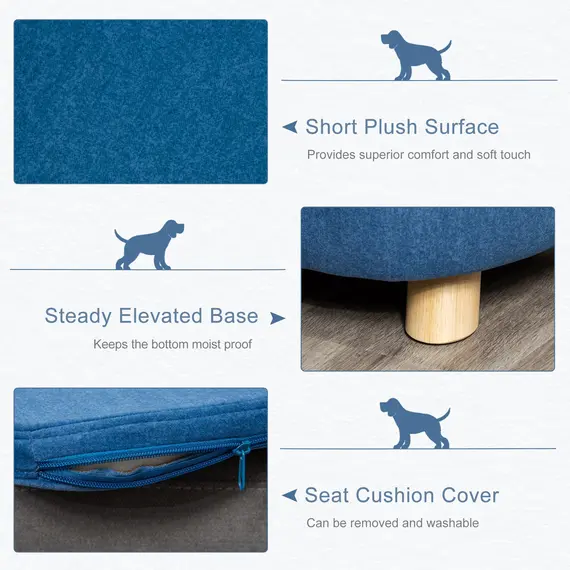 Buy PawHut Pet Sofa, Dog Bed Couch, Puppy Kitten Lounge, with Wooden Frame, Short Plush Cover, Washable Cushion, for Small Dog, 70 x 47 x 30 cm, Blue, 4 image