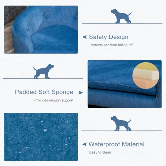 Buy PawHut Pet Sofa, Dog Bed Couch, Puppy Kitten Lounge, with Wooden Frame, Short Plush Cover, Washable Cushion, for Small Dog, 70 x 47 x 30 cm, Blue, 5 image