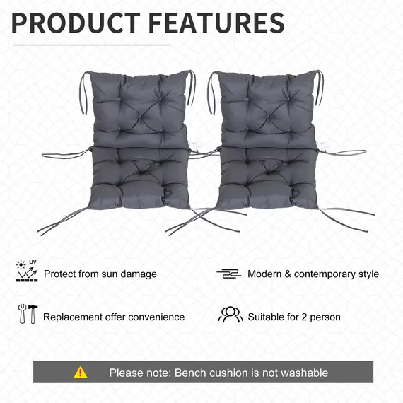 Buy Set of 2 Garden Chair Cushions Comfortable Seat Pad with Backrest for Sunbeds, Rocking Chairs, Loungers for Outdoor & Indoor Use, 4 image