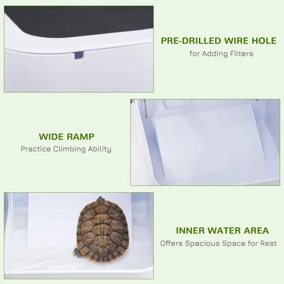 Buy Tortoise House Turtle Tank Hermit Crab Habitat Small Reptile Cage with Water Area Basking Platform Ramp 47 x 28 x 25 cm, White, 6 image
