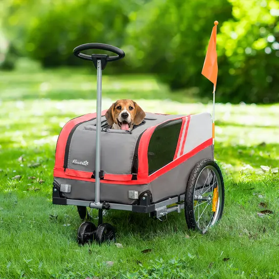 Buy Dog Bike Trailer Two-In-One Trolley Stroller Cart Bicycle Carrier for Cat Puppy Travel w/ Reflectors Red Flag вЂ“ Red