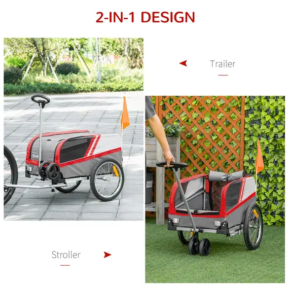 Buy Dog Bike Trailer Two-In-One Trolley Stroller Cart Bicycle Carrier for Cat Puppy Travel w/ Reflectors Red Flag вЂ“ Red, 5 image
