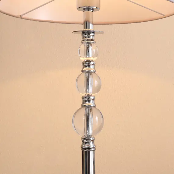 Buy Floor Lamp with Hollow Out Fabric Shade, Chrome Base, Elegant Decoration for Bedroom, Living Room, Study, Grey, 7 image