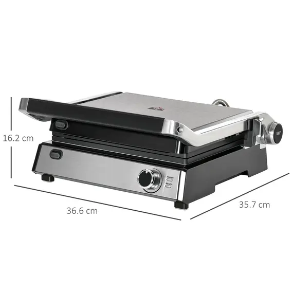 Buy HOMCOM Health Grill & Panini Press, 4 Slice Toastie Machine, 2000W Electric Non-stick Grill with 180В° Flat Open, Drip Tray, Removable Plate, Spatula, 2 image