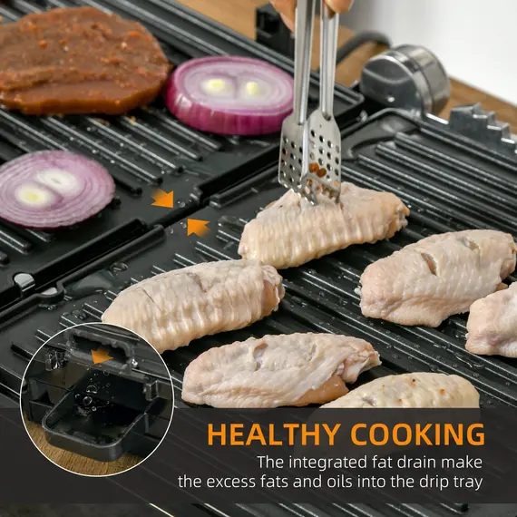 Buy HOMCOM Health Grill & Panini Press, 4 Slice Toastie Machine, 2000W Electric Non-stick Grill with 180В° Flat Open, Drip Tray, Removable Plate, Spatula, 6 image