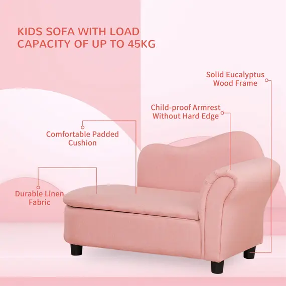 Buy HOMCOM Kids Sofa Toddler Chair Children Armchair Lounge Seater Bed Couch for Bedroom Playroom with Storage Compartment Eucalyptus Wood Pink, 3 image