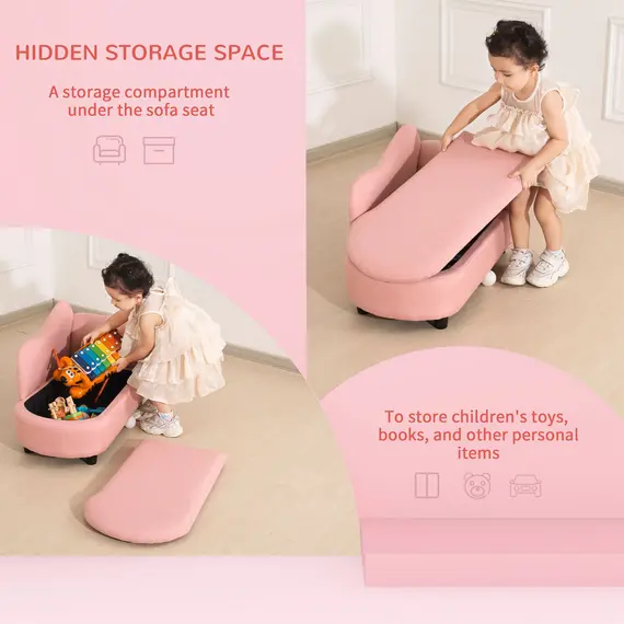 Buy HOMCOM Kids Sofa Toddler Chair Children Armchair Lounge Seater Bed Couch for Bedroom Playroom with Storage Compartment Eucalyptus Wood Pink, 5 image