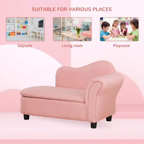 Buy HOMCOM Kids Sofa Toddler Chair Children Armchair Lounge Seater Bed Couch for Bedroom Playroom with Storage Compartment Eucalyptus Wood Pink, 6 image