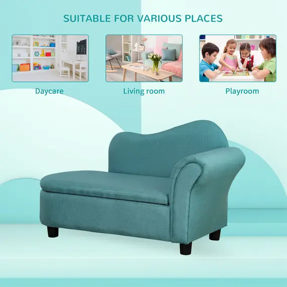 Buy Kids Sofa Toddler Chair Children Armchair Lounge Seater Bed Couch for Bedroom Playroom with Storage Compartment Eucalyptus Wood Light Blue, 6 image
