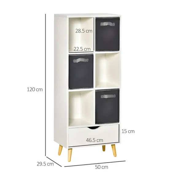 Buy Modern Bookcase with 6 Cubes, Bookshelf, Free Standing Display Cabinet, Storage Unit for Home, Office, Living Room, Study, White, 2 image