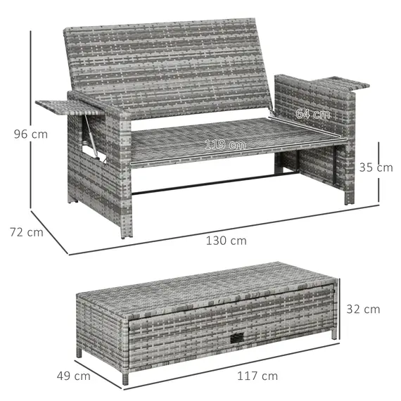 Buy Outsunny 2 Seater Garden Patio Outdoor Rattan Furniture Sofa Sun Lounger Daybed with Fire Retardant Sponge Assembled - Grey, 2 image