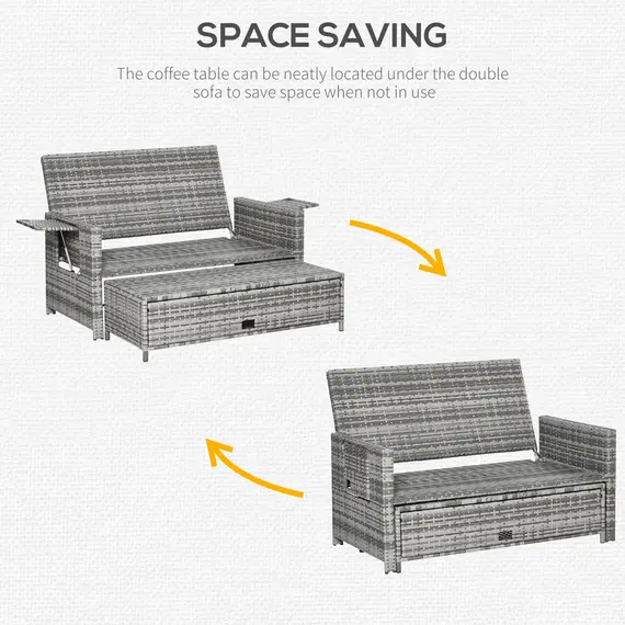 Buy Outsunny 2 Seater Garden Patio Outdoor Rattan Furniture Sofa Sun Lounger Daybed with Fire Retardant Sponge Assembled - Grey, 6 image