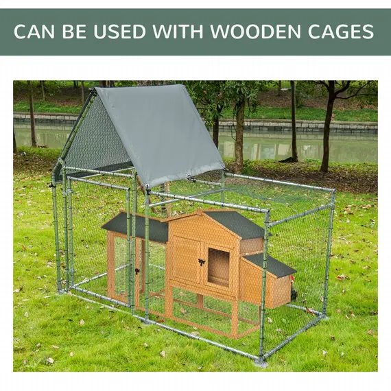 Buy PawHut Walk In Chicken Run, Large Galvanized Chicken Coop, Hen Poultry House Cage, Rabbit Hutch Metal Enclosure, 200 x 105 x 172cm, 6 image