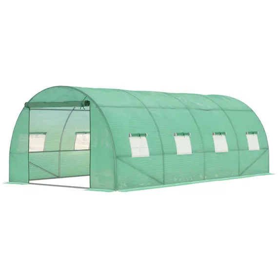 Buy Walk-in Polytunnel Greenhouse, Outdoor Garden Tunnel Greenhouse Tent with Zipped Roll-Up Door and 8 Mesh Windows, 6 x 3M