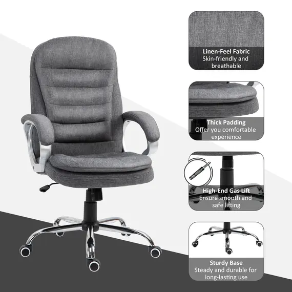 Buy Vinsetto Ergonomic Office Chair Task Chair for Home with Arm, Swivel Wheels, Linen Fabric, Grey, 6 image