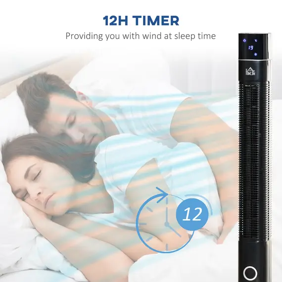 Buy 47" Anion Tower Fan Cooling for Bedroom with 3 Speed, 12h Timer, Oscillating, LED Display, Remote Controller, Black, 5 image