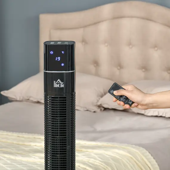 Buy 47" Anion Tower Fan Cooling for Bedroom with 3 Speed, 12h Timer, Oscillating, LED Display, Remote Controller, Black, 7 image