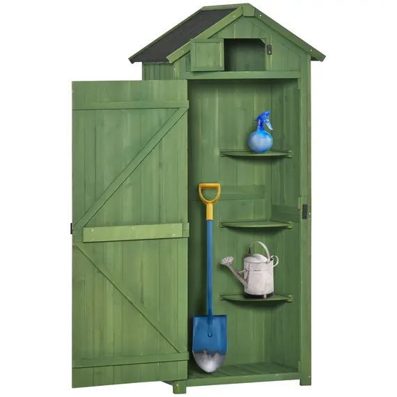 Buy Wooden Garden Shed, Utility Outdoor Small Shed with Lockable Double Doors, Shelves and Roof Hatch, Dark Green