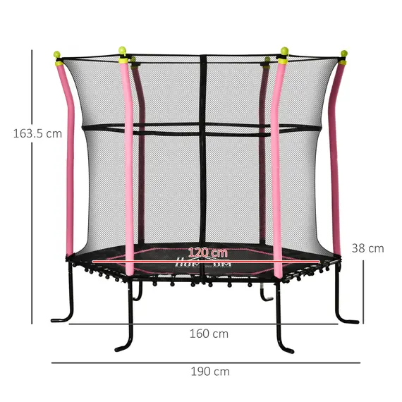 Buy HOMCOM 5.2FT / 63 Inch Kids Trampoline With Enclosure Net Mini Indoor Outdoor Trampolines for Child Toddler Age 3 - 10 Years Pink, 2 image