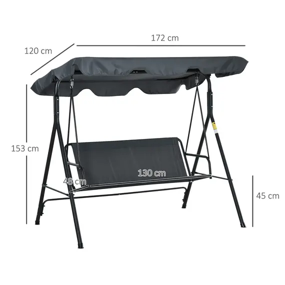 Buy Outsunny 3 Seater Canopy Swing Chair Garden Rocking Bench Heavy Duty Patio Metal Seat w/ Top Roof - Dark Grey, 2 image
