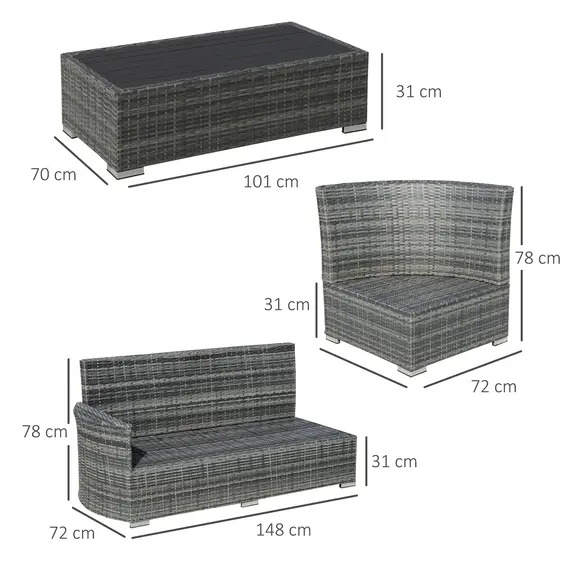 Buy Outsunny 4 Pieces Outdoor PE Rattan Sofa Set, Patio Wicker Sectional Conversation Aluminium Frame Corner Sofa Set, w/ Padded Cushion Mixed Grey, 2 image