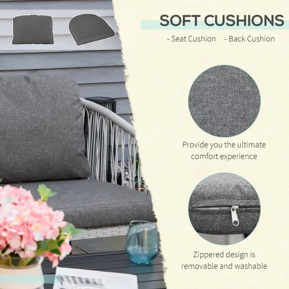 Buy Outsunny 5-Seater Rattan Patio Sofa Set Garden Furniture Set with 2 Single Cushioned Sofas, 1 Loveseat and 1 Coffee Table for Outdoor, Backyard, Grey, 5 image