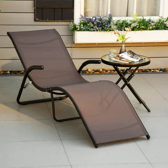 Buy Outsunny Folding Chaise Lounge Chair, Reclining Garden Sun Lounger for Beach, Poolside and Patio, Dark Brown