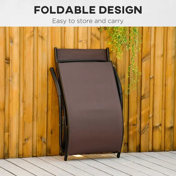 Buy Outsunny Folding Chaise Lounge Chair, Reclining Garden Sun Lounger for Beach, Poolside and Patio, Dark Brown, 5 image