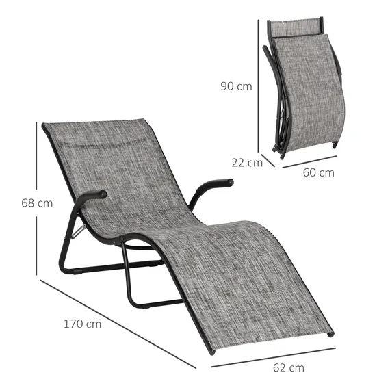 Buy Outsunny Folding Chaise Lounge Chair, Reclining Garden Sun Lounger for Beach, Poolside and Patio, Grey, 2 image
