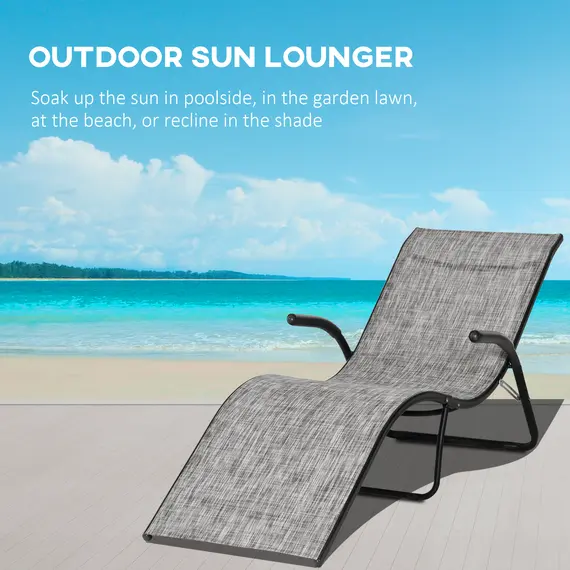 Buy Outsunny Folding Chaise Lounge Chair, Reclining Garden Sun Lounger for Beach, Poolside and Patio, Grey, 3 image