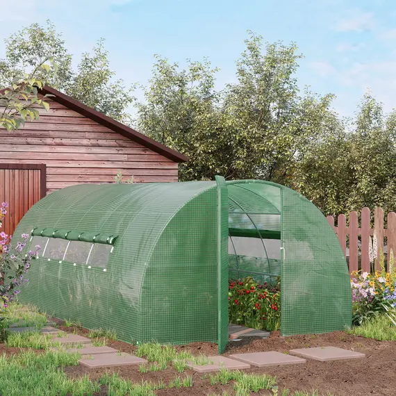 Buy Outsunny Large Walk-In Greenhouse, Plant Gardening Tunnel Hot House with Metal Hinged Door, Galvanised Steel Frame & Mesh Windows (3 x 6M)
