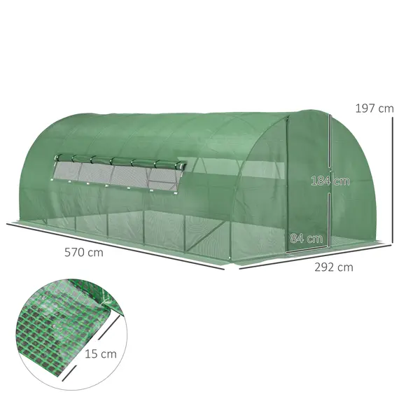 Buy Outsunny Large Walk-In Greenhouse, Plant Gardening Tunnel Hot House with Metal Hinged Door, Galvanised Steel Frame & Mesh Windows (3 x 6M), 2 image