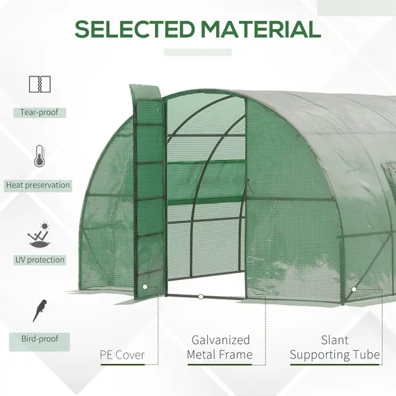 Buy Outsunny Large Walk-In Greenhouse, Plant Gardening Tunnel Hot House with Metal Hinged Door, Galvanised Steel Frame & Mesh Windows (3 x 6M), 3 image