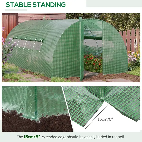 Buy Outsunny Large Walk-In Greenhouse, Plant Gardening Tunnel Hot House with Metal Hinged Door, Galvanised Steel Frame & Mesh Windows (3 x 6M), 5 image