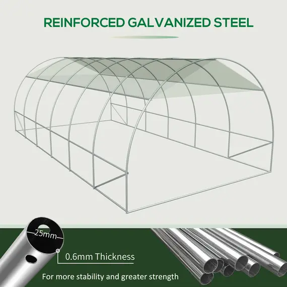 Buy Outsunny Large Walk-In Greenhouse, Plant Gardening Tunnel Hot House with Metal Hinged Door, Galvanised Steel Frame & Mesh Windows (3 x 6M), 6 image