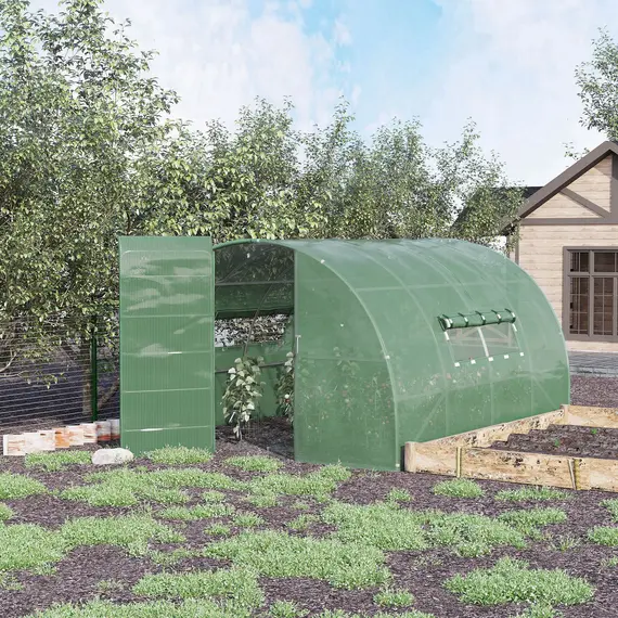 Buy Outsunny Large Walk-In Greenhouse, Plant Gardening Tunnel Hot House with Metal Hinged Door, Galvanised Steel Frame & Mesh Windows (3 x 4M)